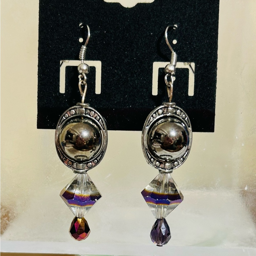 Hand Crafted Czech Crystal Glass Earrings 
Silver Colour Findings
